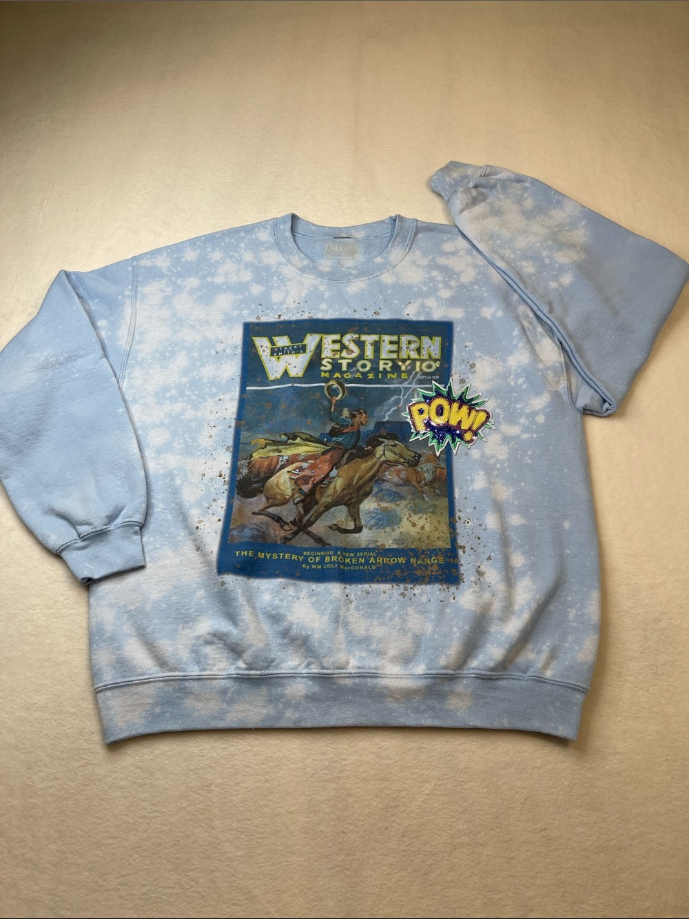 GINA WOMENS SIZE S Vintage Western Story Graphic Crewneck Sweatshirt Blue